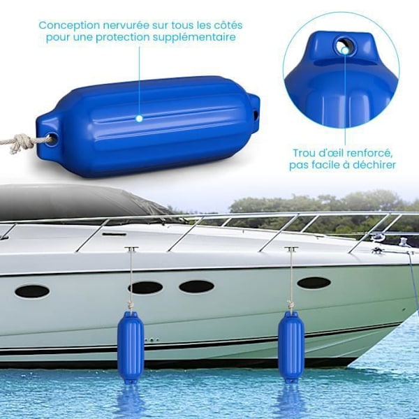 Paket med 4 uppblåsbara båtskärmar 68,5x21,5 cm COSTWAY-blå PVC-2 räfflade öglor-ponton, segelbåt-3 minuter att blåsa upp