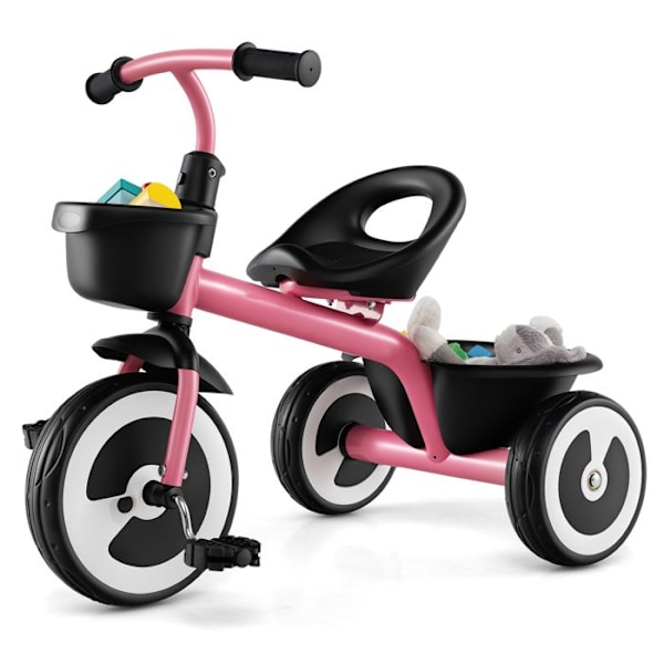 COSTWAY Trike til Barn med Pedaler, Justerbart Sæde, Opbevaringskurve, Robust Kulstofstål, 4 EVA Hjul, 1,5 til 5 År, Lyserød