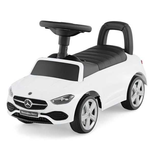 COSTWAY Mercedes-Benz børnebærer med rat, horn, motorlyd, opbevaring under sædet, i 12 til 36 måneder, hvid