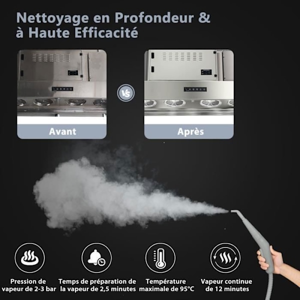 COSTWAY kannettava käsihöyrypuhdistin 1000 W 300 ml vesisäiliö 10 lisävarustetta Lämpötila 95°C Paine 3 Bar Harmaa+Valkoinen Grå+vit