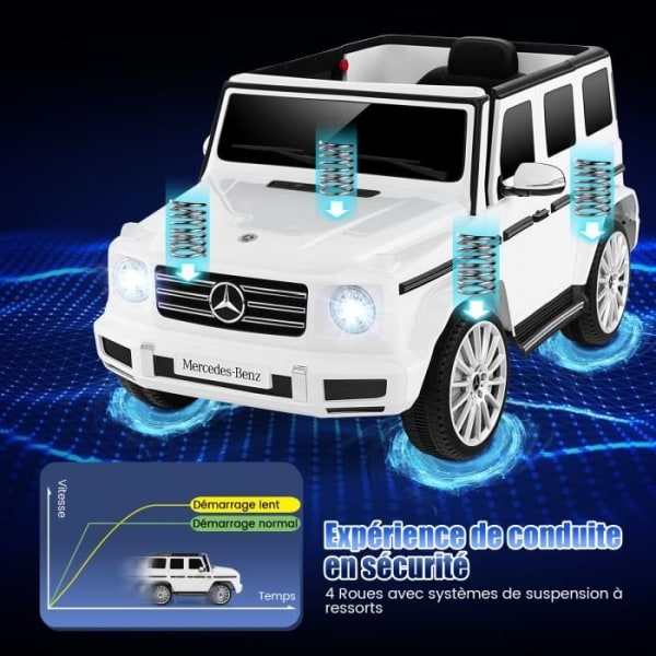 COSTWAY Mercedes-Benz G500 - Sähköauto 12V/7 Ah - 4 moottoria, 3-7 km/h, 2.4G kaukosäädin, LED, MP3, USB, 3+ vuotta, valkoinen Vit