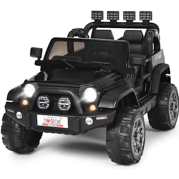 COSTWAY 12V sähköinen 4x4 auto lapsille 3+ vuotta, 2 istuinta, 2.4G kaukosäädin, LED valot ja musiikki, musta Svart