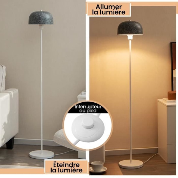 COSTWAY moderne gulvlampe H 146 cm med tekstureret kunststensskærm, fodkontakt vægtet base, E27 base