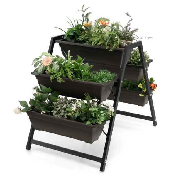 COSTWAY Vertikal plantering på fristående PE och metall med 5 blomlådor, 65x92x79 CM, fyrkantig grönsaksträdgård med dräneringssystem