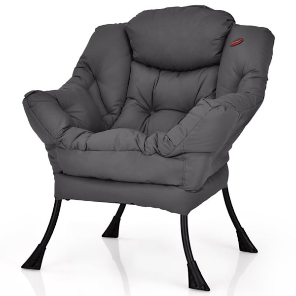 COSTWAY Modern Uppblåsbar Fåtölj i Polyester Stoff - Metallram - Armlän och Sidoficka Grå