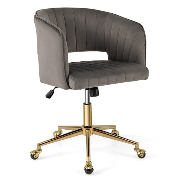 COSTWAY Kontorstol i Velvet Swivel Base og Guldhjul, Justerbar Sædehøjde 50-60 cm Belastning 150 kg