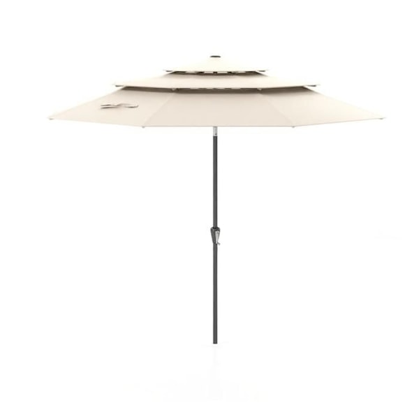 COSTWAY Haveparasol 3M med Ventileret Tag i 3 Niveauer - 30° Knap-tiltning - Puffersystem til Strand, Swimmingpool Beige