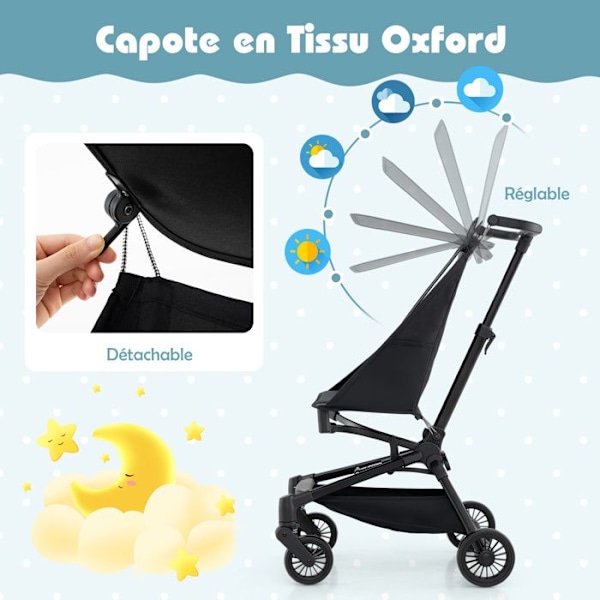 COSTWAY Bärbar Ultralätt Barnvagn på 5,8 kg för Resor med Justerbart Soltak, Underrede och EVA-hjul Grå