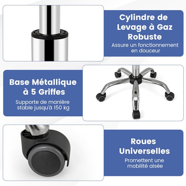 Polstret Kontorstol - COSTWAY - Justerbar Drejesæde Højde 49-63,5 cm - Universelle Hjul Moderne Stil