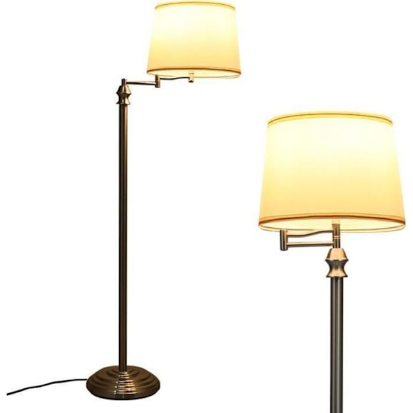 COSTWAY Læselampe Salon på Fod 152CM med Svingarm 360° og PVC Skærm E27 Fatning (Max 60W) Rør i Forguldent Jern Værelse