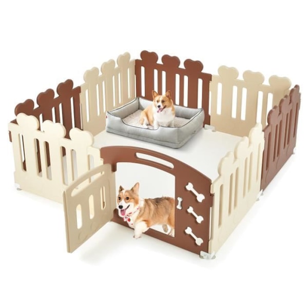 COSTWAY 8-panel HDPE sammenfoldelig kravlegård til kæledyr 155x155x60 CM, med sugekopper og gulvsøm til hunde Katte Kanin