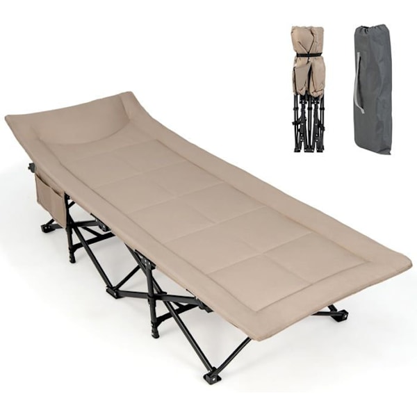 COSTWAY Sammenfoldelige lejrsenge 188 x 68,5 x 48,5 cm med bæretaske, pude og nakkestøtte, 10 støtteben, kaffe
