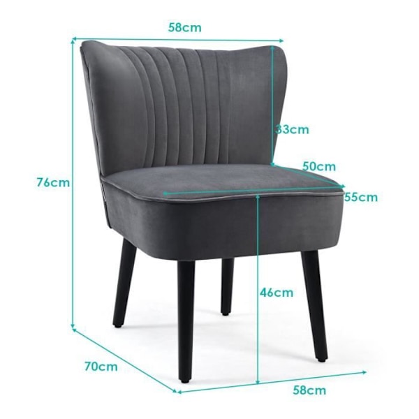 COSTWAY 2 Modern Velvet Relax Lounge Chair, stel af massivt træ, gråt blødt polstret sæde