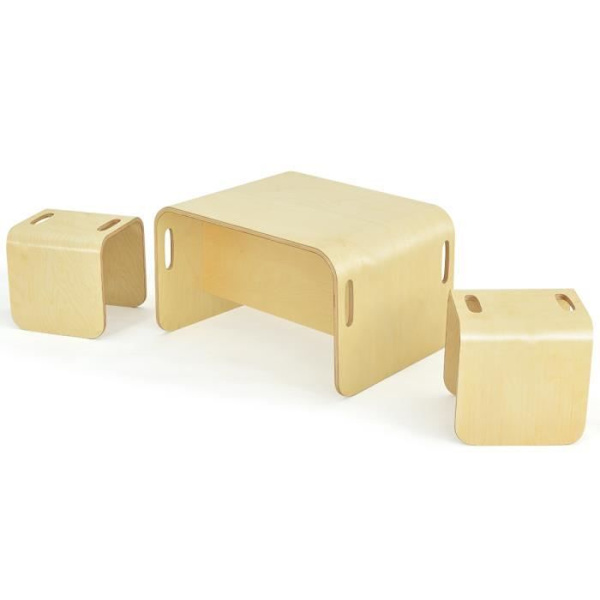 COSTWAY lasten pöytä tuoleineen, moderni design koivua piirtämiseen, syömiseen, opiskeluun ja leikkimiseen Beige