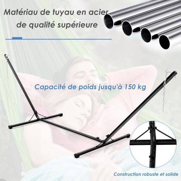 COSTWAY Metal Hammock Stand 150 KG Load Adjustable Chain with Hooks for Indoor Outdoor Black 325 x 100 x 106 cm