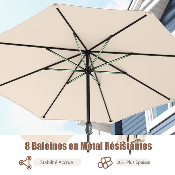 Terrasse Parasol 260 cm - COSTWAY - 8 Robuste Spidser - Med Vick - Solbeskyttelse til Have Bistro Beige