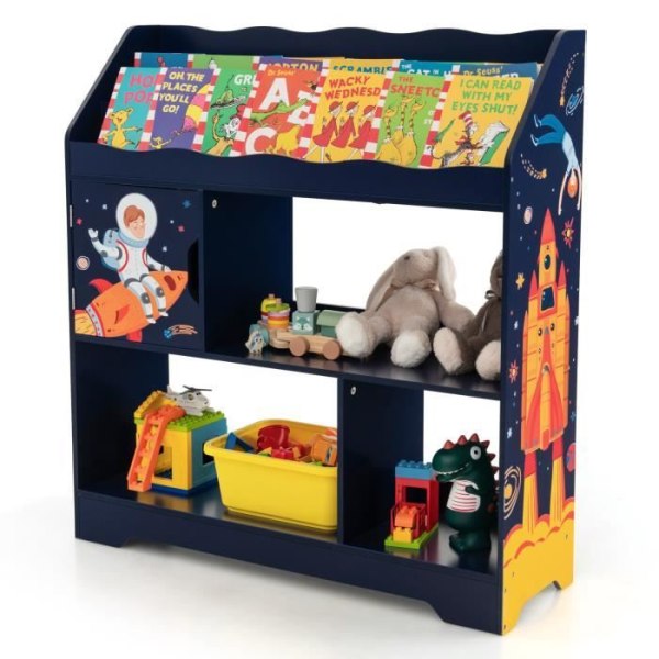 COSTWAY 3 i 1 leksaksförvaring för barn, 93 x 30 x 100 cm, bokhylla för lekrum, sovrum, blå