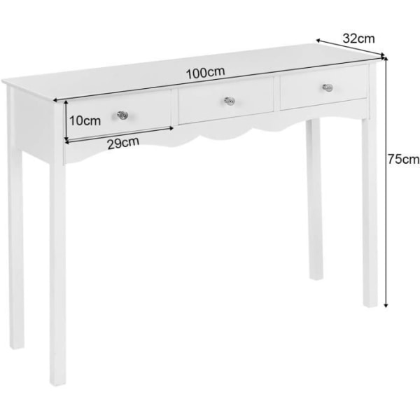 COSTWAY konsolbord - 3 skuffer - 100 x 32 x 75 CM, moderne indgangs- eller korridormøbler hvid Vit