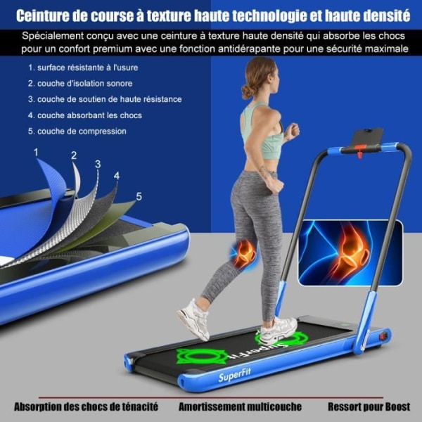 COSTWAY kokoontaittuva juoksumatto APP Ohjattu moottoroitu 12 km/h LED-näyttö Bluetooth-kaiutin 0,75 hv moottorin kuljetuspyörät siniset