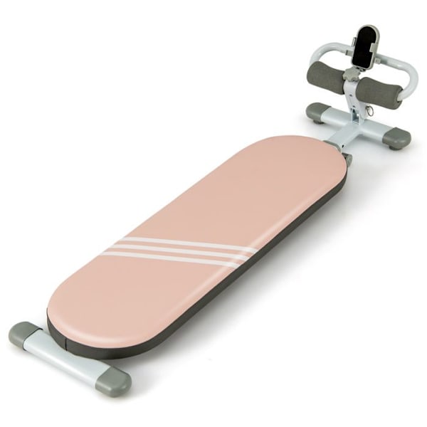 COSTWAY hopfällbar multifunktions träningsbänk-3 justerbara vinklar-längd 120-137 cm-telefonhållare-PVC-läder säte-rosa