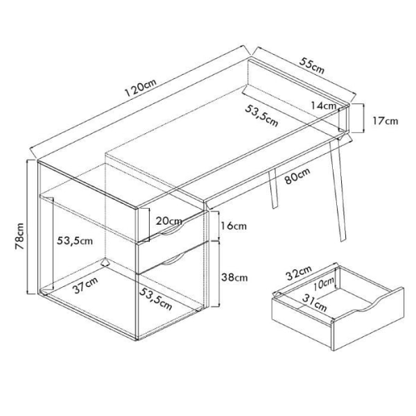 COSTWAY computerbord 120 x 55 x 78 CM med dørskab og skuffe Moderne computerbord rustik brun Brun + svart