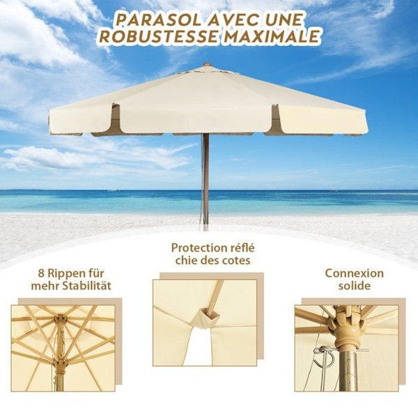 COSTWAY Parasol til vippe terrasse Dia.3M med anti-UV håndsving, solbeskyttelse Vandtæt polyester lærred Beige Beige