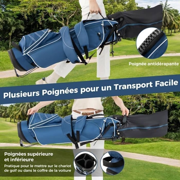 COSTWAY Portable Tripod Golf Bag - 4-vägsfack - 4 fickor med dragkedja - Kylväska - Dubbel axelrem - Regnskydd - Blå