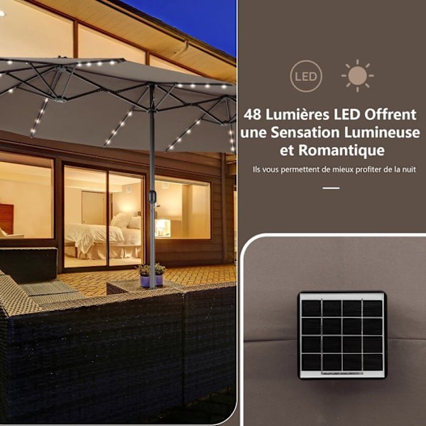 Parasol i Have XXL 48 LED - COSTWAY - 470 x 280 x 246 cm - Base og Sandpose - Solpanel - Firkantet Brun