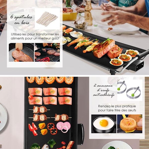 Non-stick elektrisk bageplade COSTWAY-1800W-90 x 23 CM-Justerbar termostat-Olieopsamlerskuffe-Hurtig termisk ledning