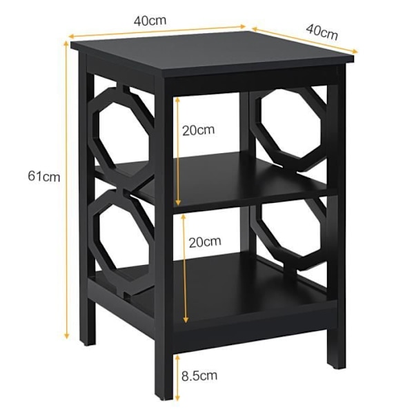 COSTWAY Sæt med 2 3-lags sengebord, enkelt og moderne sidebord, til soveværelse, stue 40 x 40 x 61 cm, sort Svart