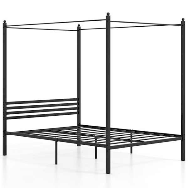 Sängstomme 140 x 200 CM - COSTWAY - Dubbelsäng med sänggavel - Förvaring under sängen 30 CM - Lamellbotten i metall Svart