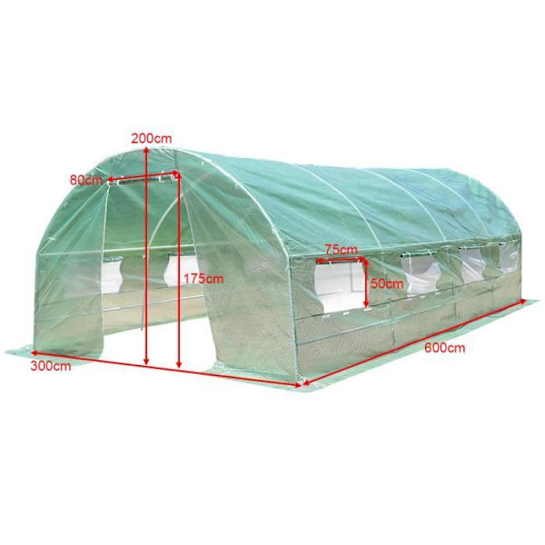 Havetunnel Drivhus 300*600*200cm PE Anti-rust Stål Tomat Drivhus med dobbeltsidet lynlås Anti-UV Vandtæt