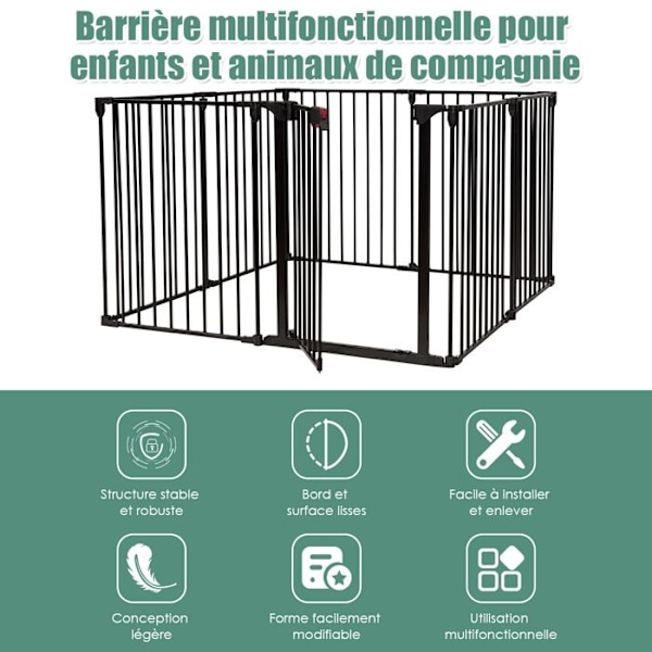 COSTWAY Child Safety Gate - Pejs Brandvagt 500 cm - 8 Foldbart Panel - Manuelt låsesystem - Nem montering - Sort Svart