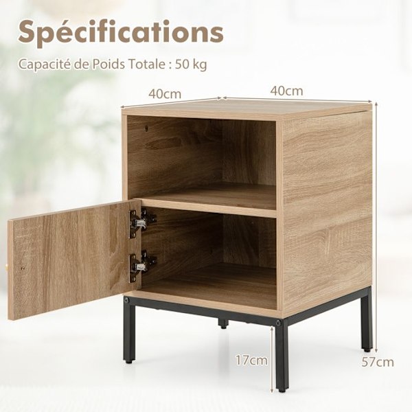 COSTWAY Sängbord med förvaring – Öppet fack – Dörrskåp i rottingdekoration – Bohemisk effekt – 40 x 40 x 57 cm Naturlig