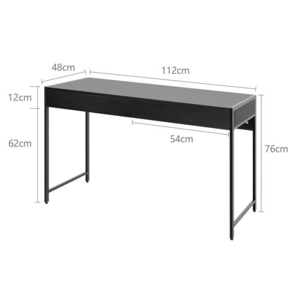 COSTWAY computerbord i træ og stål med 2 skuffer 112x48x76CM Retro Design Workstation til kontor, stue, soveværelse sort Svart