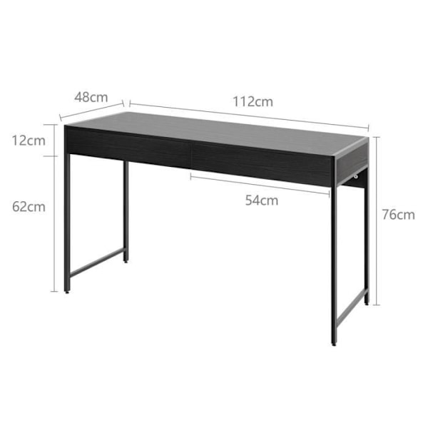 COSTWAY Datorbord av trä och stål med 2 lådor 112x48x76CM Retro Design Workstation för kontor, vardagsrum, sovrum svart Svart