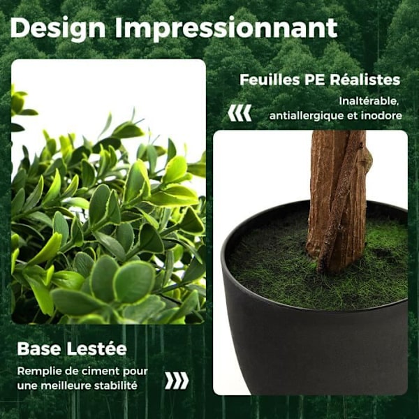 COSTWAY 100 cm konstgjord buxbom Topiary-träd med 2 bollar, cementfylld plastkruka, UV-beständig, för hemmet