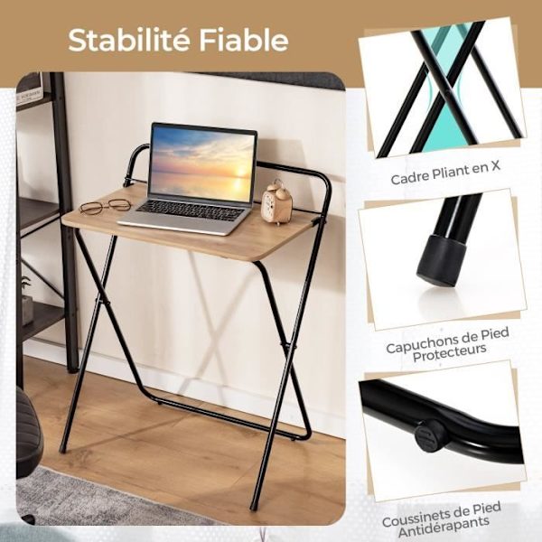 COSTWAY Litet hopfällbart datorskrivbord 60 x 40 cm, hållare för surfplatta eller bok, ingen montering krävs för små utrymmen
