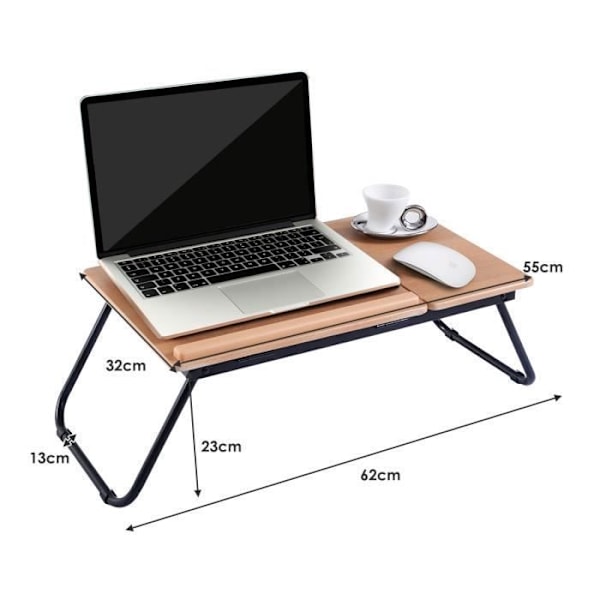 COSTWAY Sammenklappelig Seng Tabel, til Bærbar Computer Justerbar Vinkel i 4 Positioner i Træ til Læsning, Arbejde, 55x32x23CM