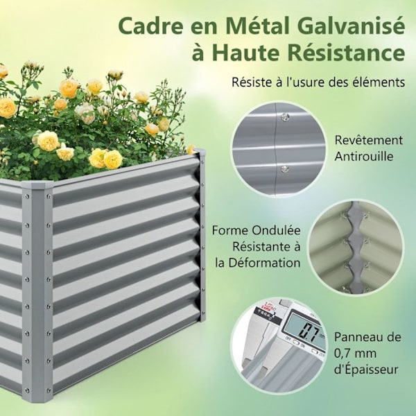 COSTWAY Fyrkantig Odling 60 cm i Metall, Öppen Botten, Spraypläterad, Tjock Hörnskydd, för Grönsaker Blommor Örter, Grå Grå