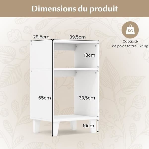 COSTWAY Modernt 3-vånings sidobord, 39,5 x 29,5 x 65 cm för sovrum, vardagsrum, kontor