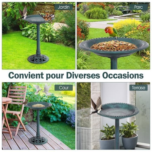 COSTWAY Stående Fuglefoder, Fuglebadekar med Diameter 51cm Bakke, Højde 72CM, Antik Design Grøn