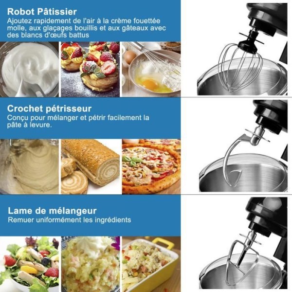 COSTWAY elektrisk standmixer med skål i rustfrit stål 4L 1300W ved 6 justerbare hastigheder med piskeris, piskeris, krog sort