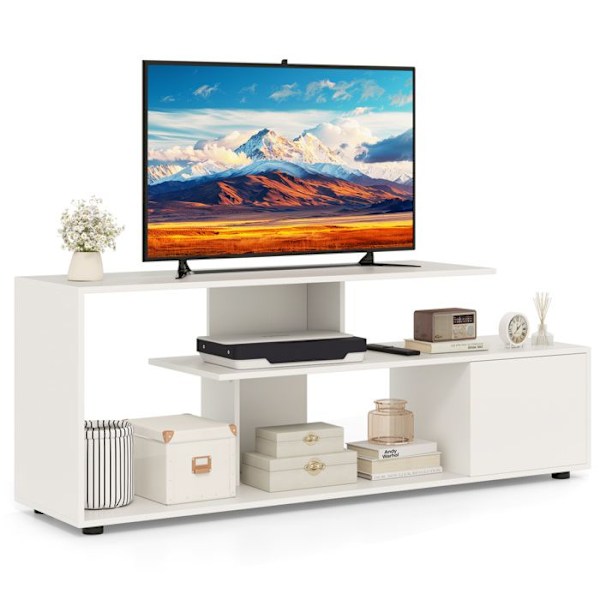 COSTWAY 55" 3-lags tv-stativ, 1 dør og åben hylde, underholdningscenter, til stue, soveværelse, hvid