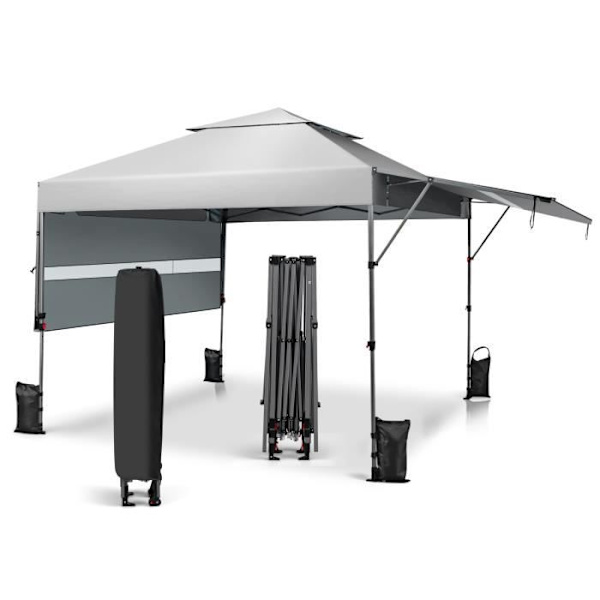 COSTWAY Have Telt Barnum Instant 3x3m med Dobbelt Overhæng 1,25x3cm Vandtæt Trolley Taske Højdejusterbar Hvid