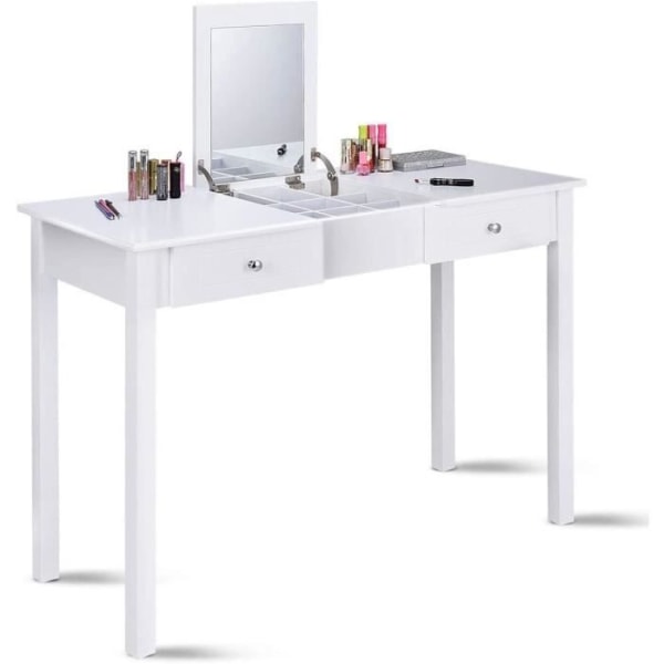 COSTWAY Sminkbord Sminkbord med 2 lådor/infällbar spegel med förvaringslåda Vit