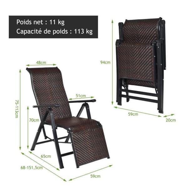 COSTWAY 2-pack Liggande Stolar i Rotsystem för Trädgården med Justerbart Läge och Armstöd, Järnrams, för Terrass, Strand