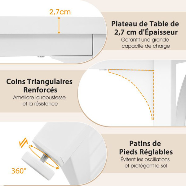 COSTWAY spisebord til 6-8 personer, 160 cm rektangulært med robuste metalben, hvid