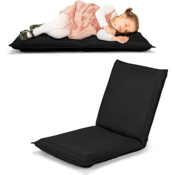 COSTWAY gulvmeditationsstol 6-positions hvilestol, ideel til soveværelse, stue 44x54,5x53,5 CM (L x B x H) Sort Svart
