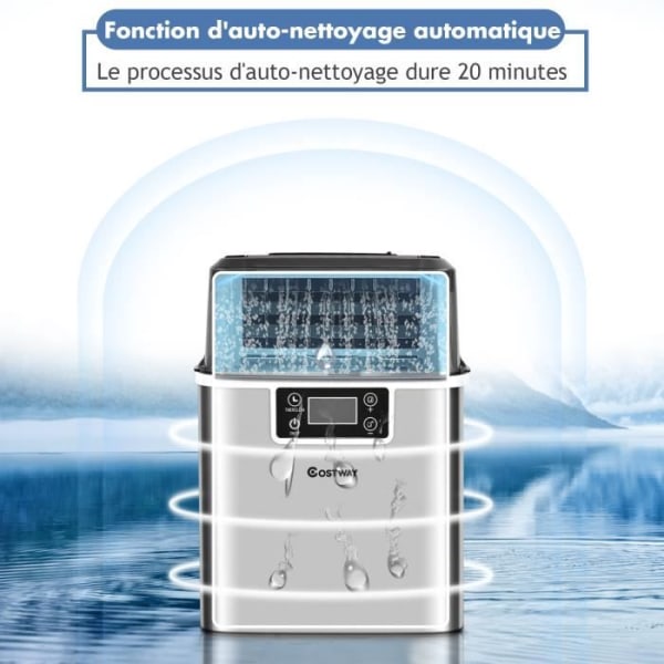 COSTWAY Ice Maker 18kg/24h med flasköppning LCD-skärm Timer Scoop Självrengörande 3,2L vattentank